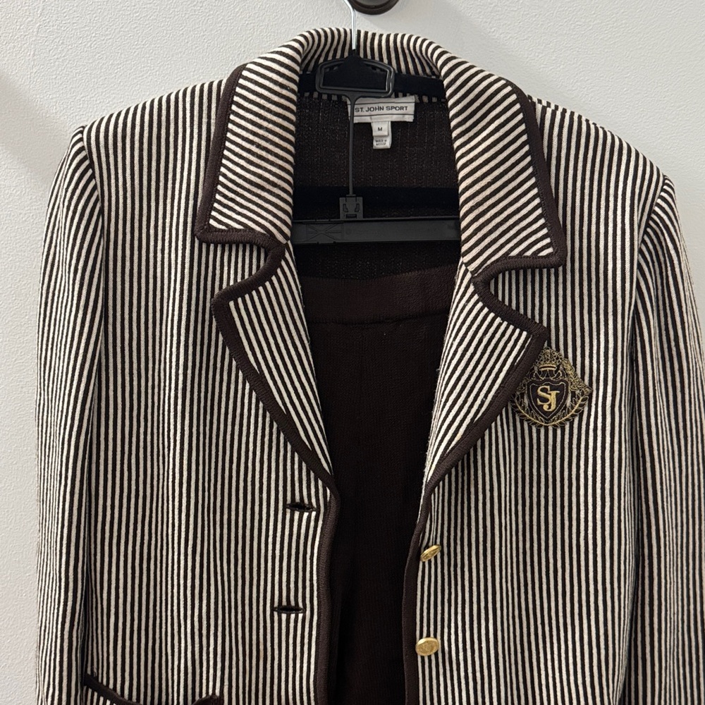 St. John Sport by Marie Brown and White Striped Blazer